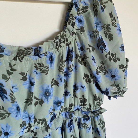 Floral Dress Blue and Green Summer mini- medium - Picture 2 of 4